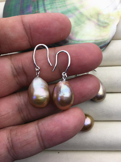 AAA 12-13mm bronze purple drop edison freshwater pearl dangle earrings,sterling sliver dangle earrings,SE3-T9-50