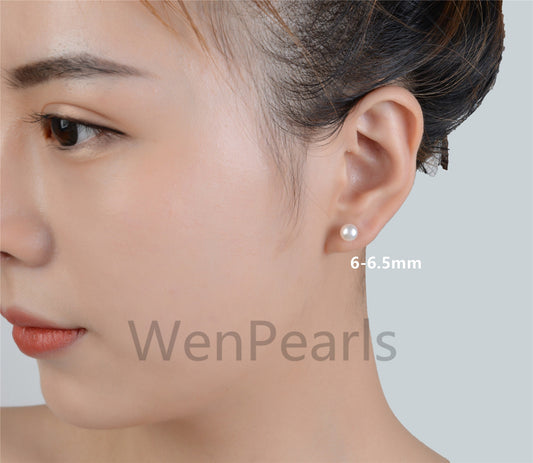 WHOLESALE,6-6.5mm Fresh Water pearl stud earrings,Sterling Silver, ivory Pearl studs,aaa pearl,white earrings,SE1-008
