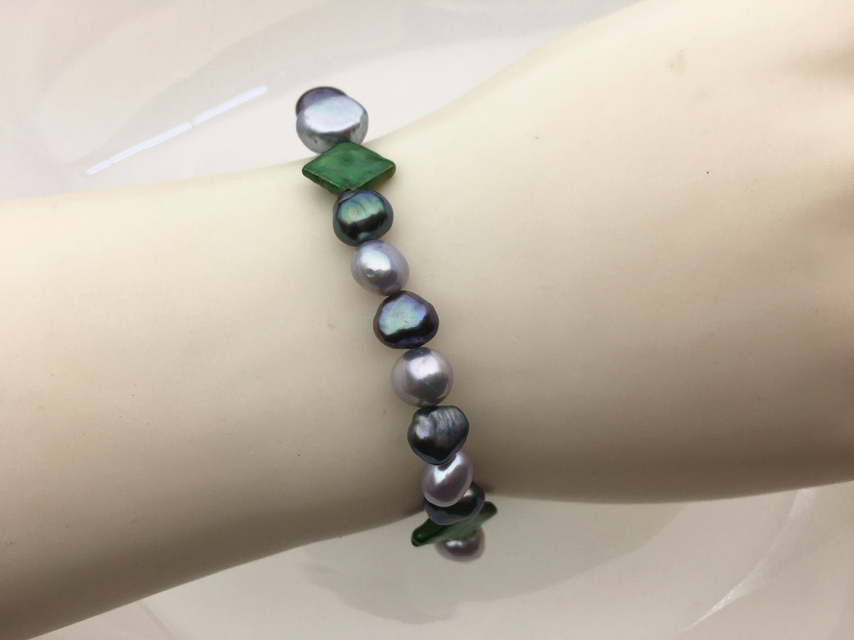 7'' AAA 6-7mm Mix Color Nugget Freshwater pearl Elastic string Bracelet,B8-T24