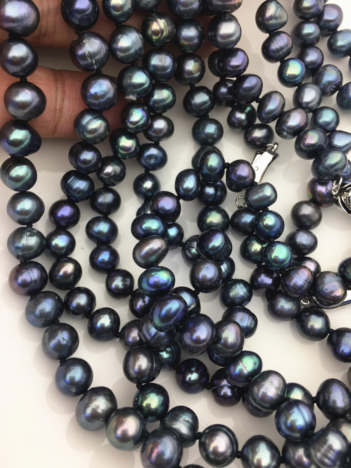 18'' AA+ 7.3-8mm green black near round pearl Necklace,Pearl necklace,NPN1-008