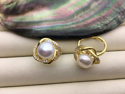 2pcs AAA big white pearl Flowerring,wedding rings for women,eternity ring,R1-T4