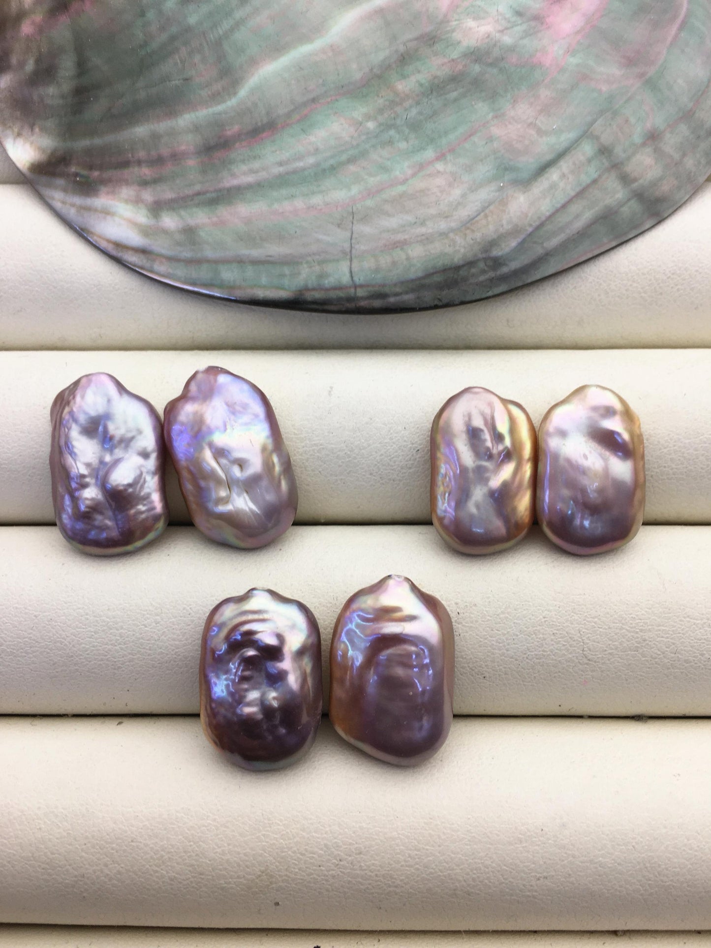 2 pairs AAA 11-12x17-19mm Purple Rectangle Freshwater Pearl White loose Beads Piar,top half hole,ZS-103-37-80