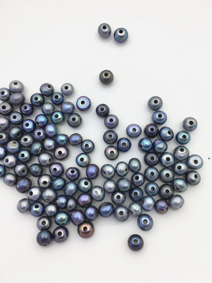 50pcs AA+ 5.8-6.5mm black blue button pearls,Rondelle pearl Beads,1.6mm large hole,SM6-2A-20