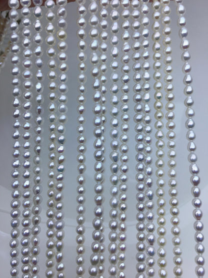 AAA 15.3+2'' 3-4mm tiny white rice freshwater Pearl necklace,genuine freshwater Pearl necklace,Natural Pearl Necklace,NPN1-T37