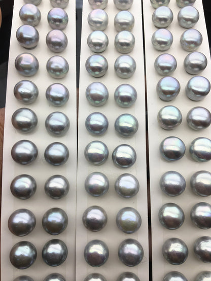 AAA 12-12.5mm Gray button round freshwater pearls,round button pearl pairs,pearl earring,pearl stud,BTN12-3A-24