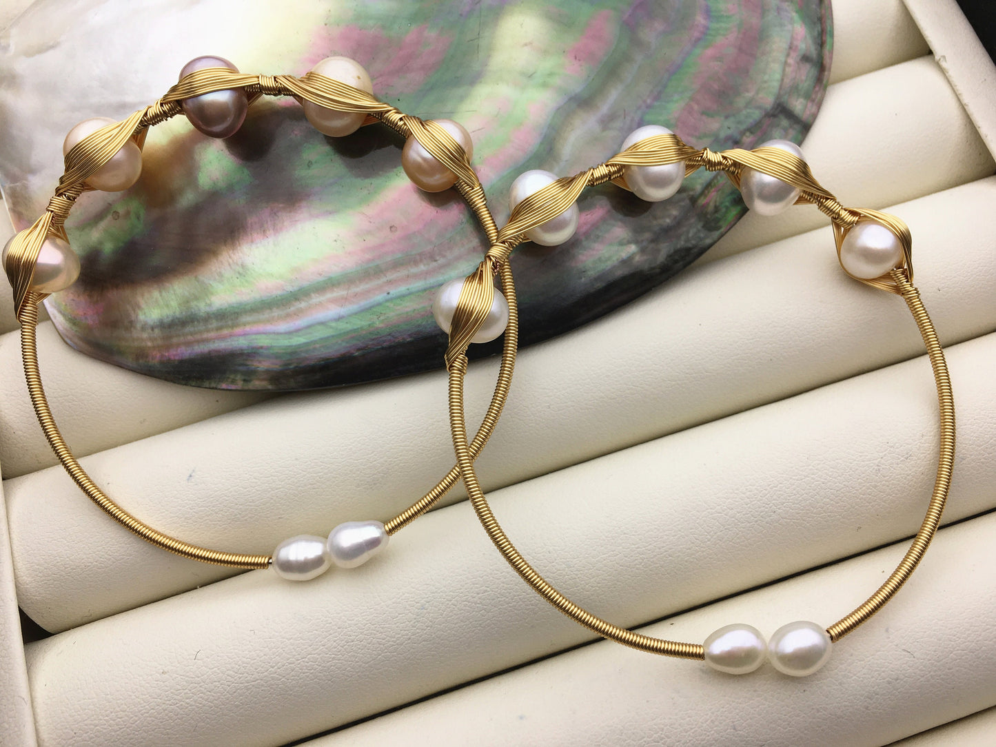 7'' AAA misc color/white color pearl handmade bangle bracelet, B8-055-6