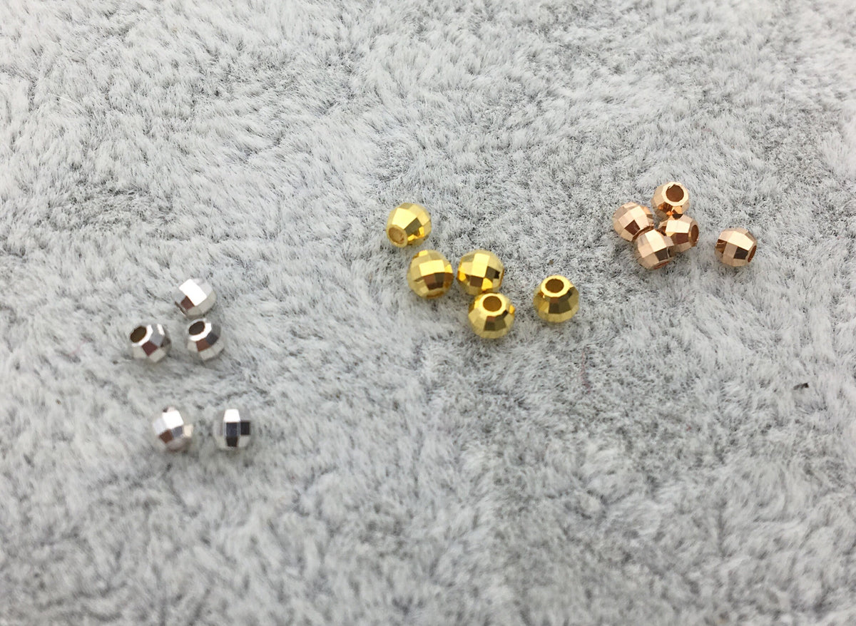18k Real 2mm/2.3mm/2.8mm White/Yellow/Rose Gold Handmade Bali Style Faceted Round Beads, 18k Gold Beads. 18k Spacer Beads,ASG-PJ-002