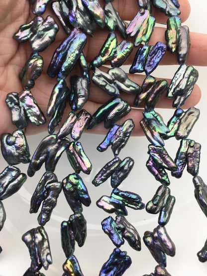 AA+ 10-14mm green blue Biwa Pearl Necklace,Genuine Fresh Water Pearl,Wedding Necklace,Mothers Day,ZS-80-10-40