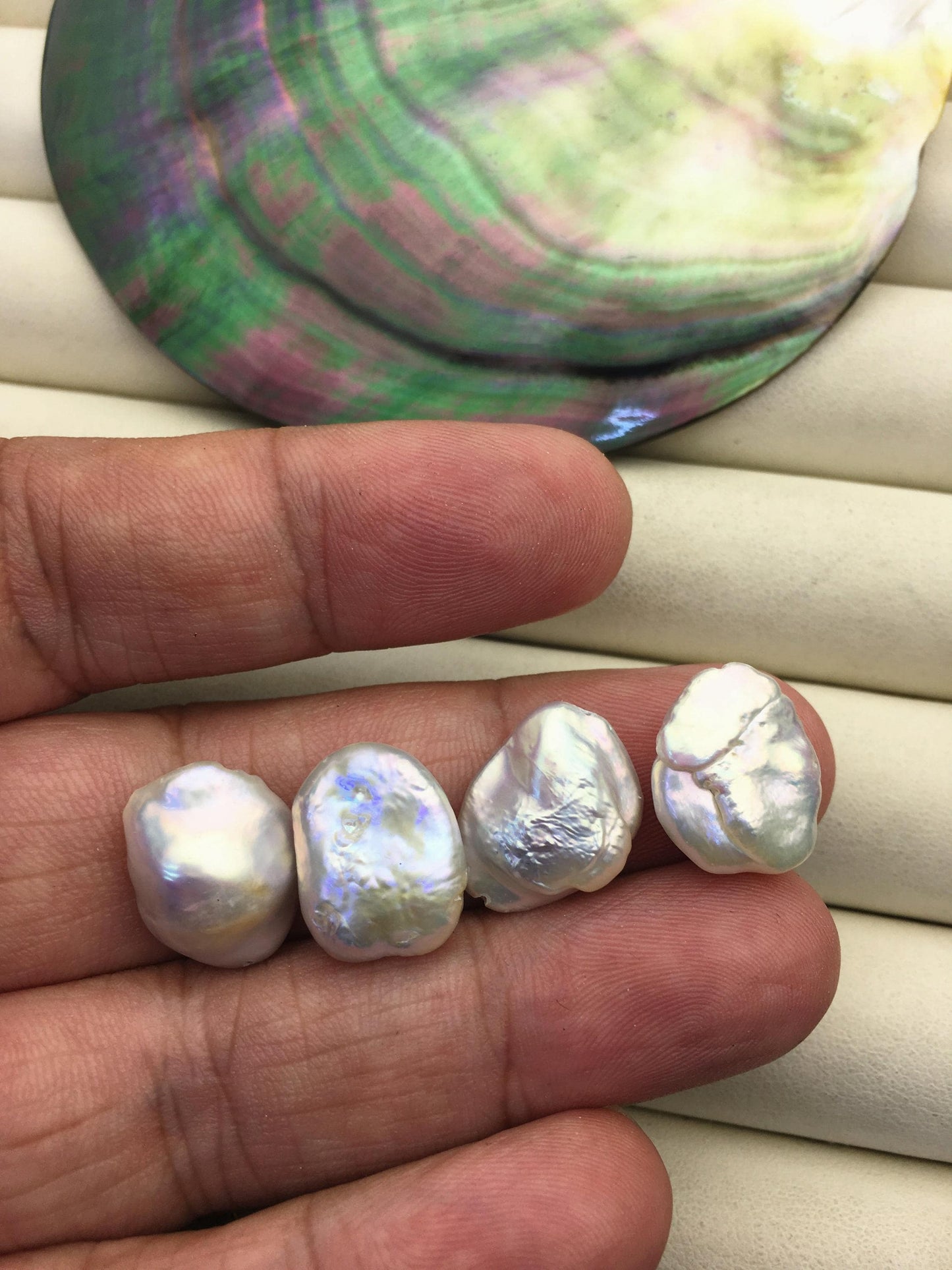 2 pairs AA+ 12-14mm White keshi Freshwater Pearl White loose Beads Pair,0.7mm through hole,ZS-103-37-45