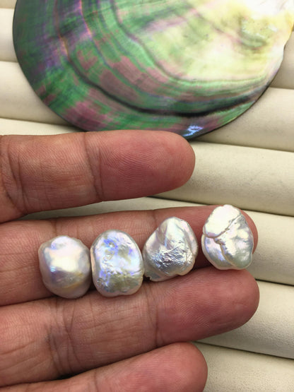 2 pairs AA+ 12-14mm White keshi Freshwater Pearl White loose Beads Pair,0.7mm through hole,ZS-103-37-45
