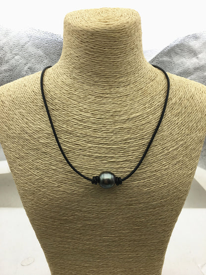 1pc 13-15mm huge big Green Black Tahitian Pearl Choker Necklace,Pearl Leather Necklace,Black Leather Pearl necklace,Le11-005