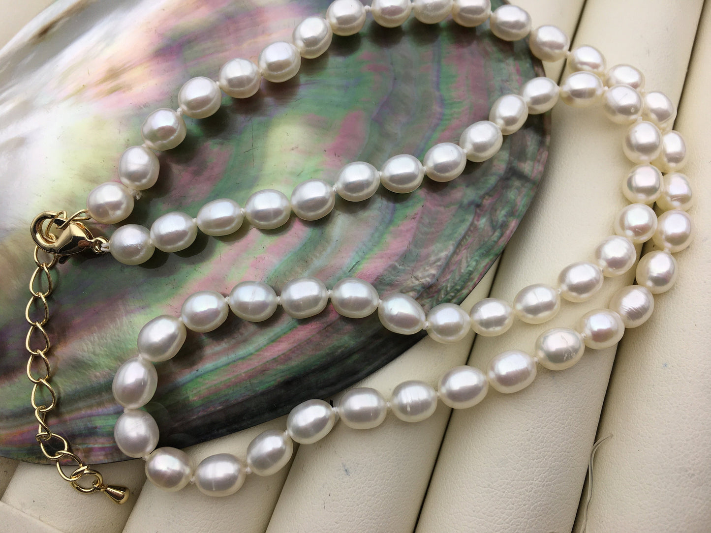 17.5+2'' AAA 5.5-6mm rice freshwater Pearl necklace,genuine freshwater Pearl necklace,Natural Pearl Necklace,NPN1-154