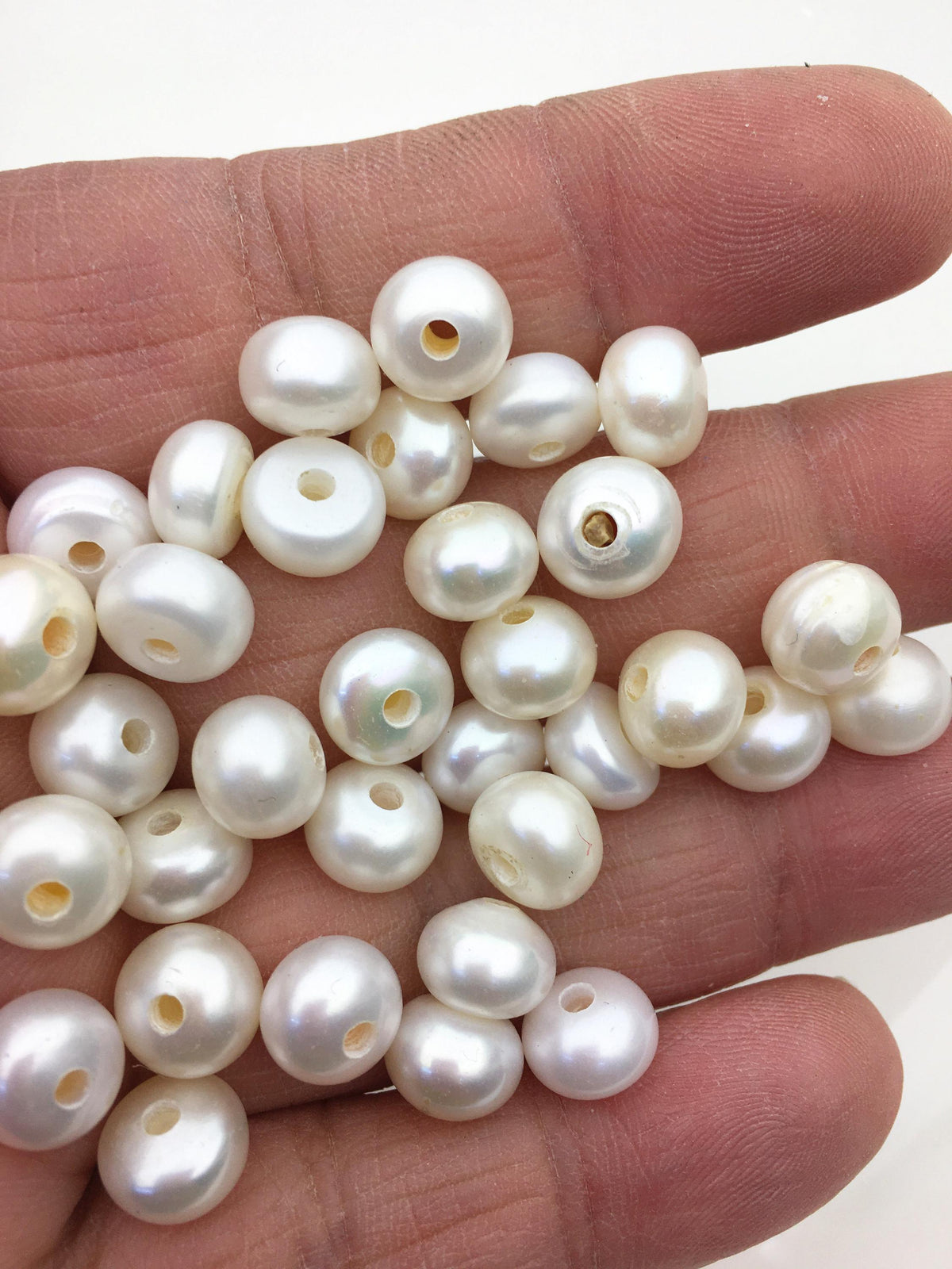 20pcs AAA 9-9.5mm white button freshwater pearls,2.2mm large hole,Rondelle white pearl Beads,SM9-T2