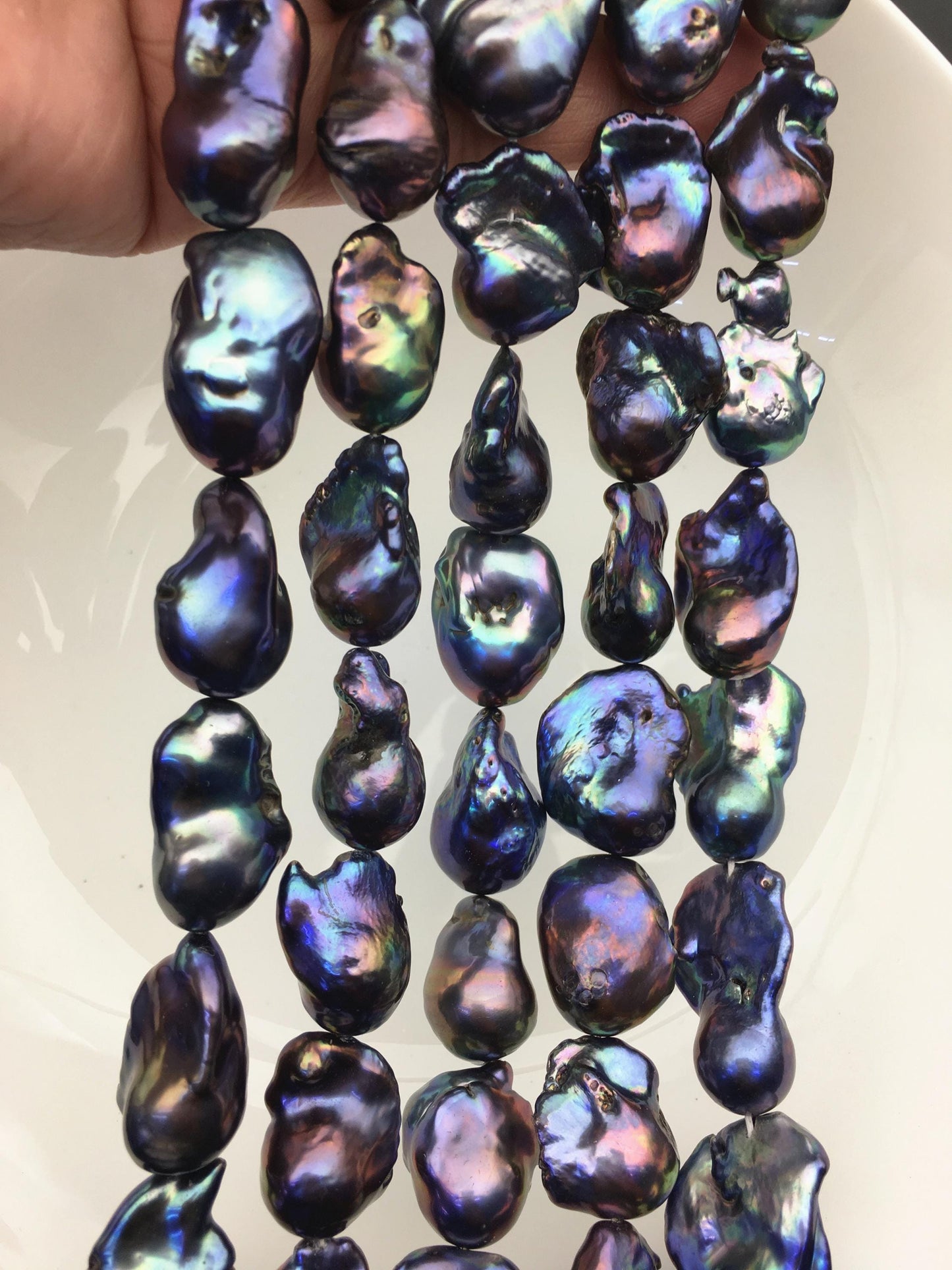 15.5'' AA 12-16mm Green Black Rainbow flame ball pearl,FL15-2A-5-19
