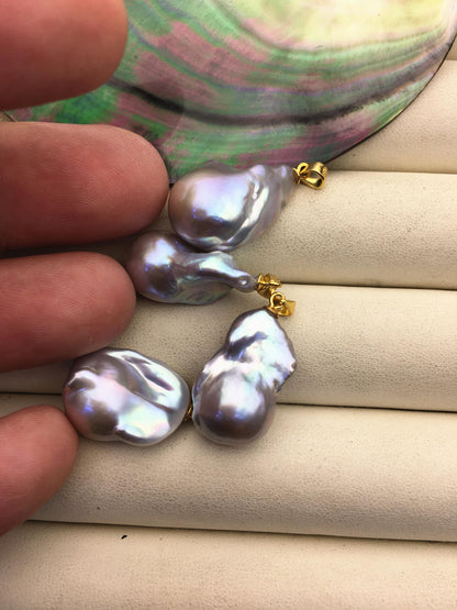 3pcs AAA 12-15mm Gray baroque pearl pendant necklace,S925 Sterling silver pendant,NC1-041-11