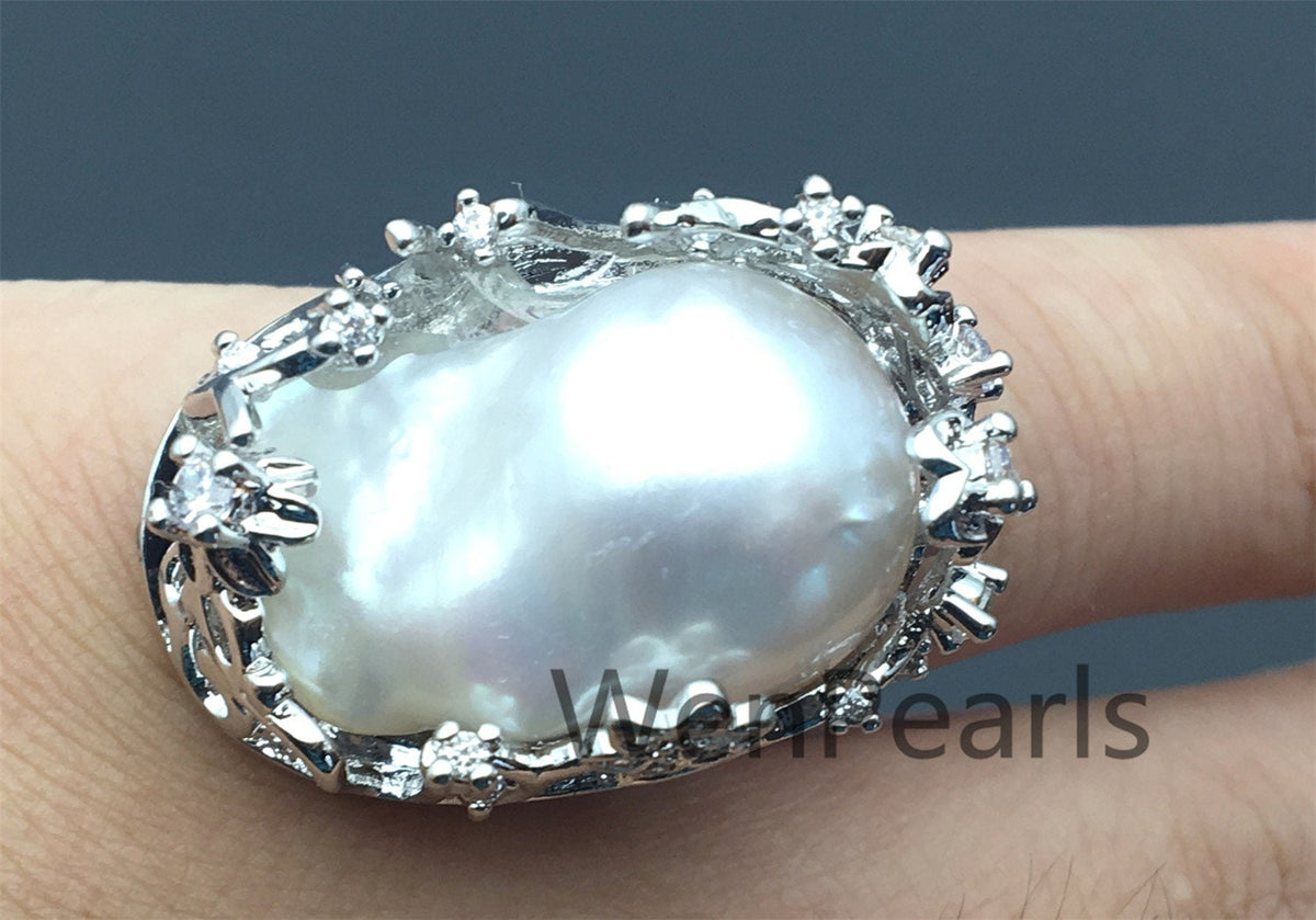 Very Big Baroque Pearl rings,affordable engagement rings,pearl wedding rings,promise rings for her,R1-018