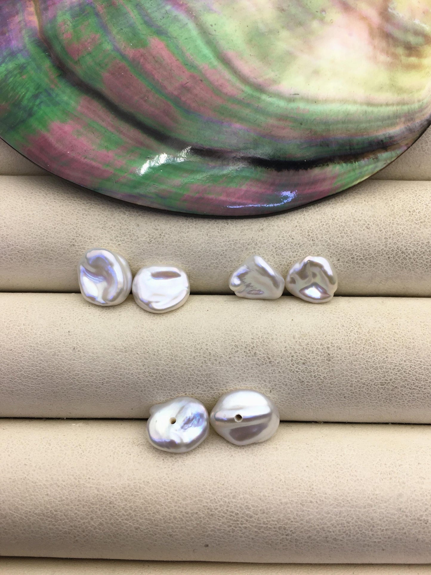 2 pairs AAA 8-9mm White keshi pearls Pair,for make stud earrings,baroque pearl,loose pearl beads,bottom half hole,ZS-127-34