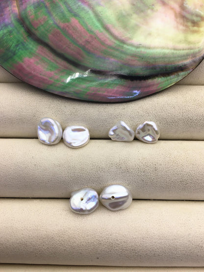 2 pairs AAA 8-9mm White keshi pearls Pair,for make stud earrings,baroque pearl,loose pearl beads,bottom half hole,ZS-127-34