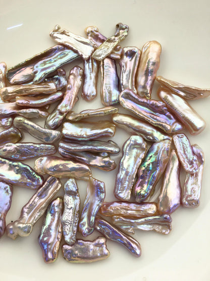 20pcs AAA 7-11mm natural purple rainbow biwa keshi Freshwater Pearls,no hole,ZS-80-39