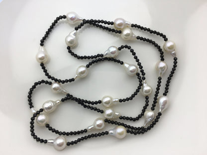 Shine!31'' AAA 7-8mm white teardrop pearl black spinel Necklace,NPN1-073