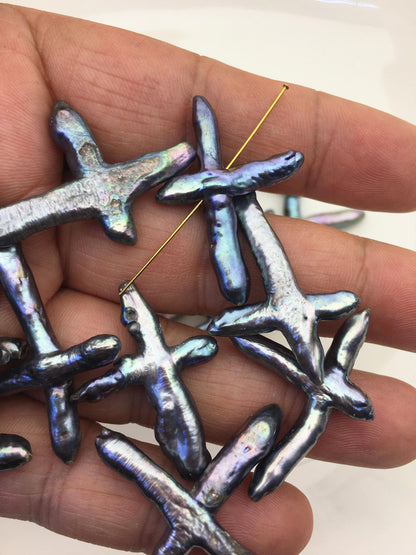 10pcs AAA/AA+ 20-30mm Freshwater Pearl Loose Pearl Bead Black Blue Cross Pearl Loose Bead,oblique hole,ZS-100-9