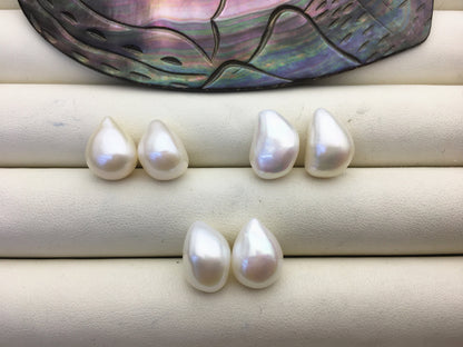 2 pairs AAA 10.3-11.3mm White Teardrop Nugget baroque loose pearl pairs for stud earrings - no hole - ZS-103-37-1