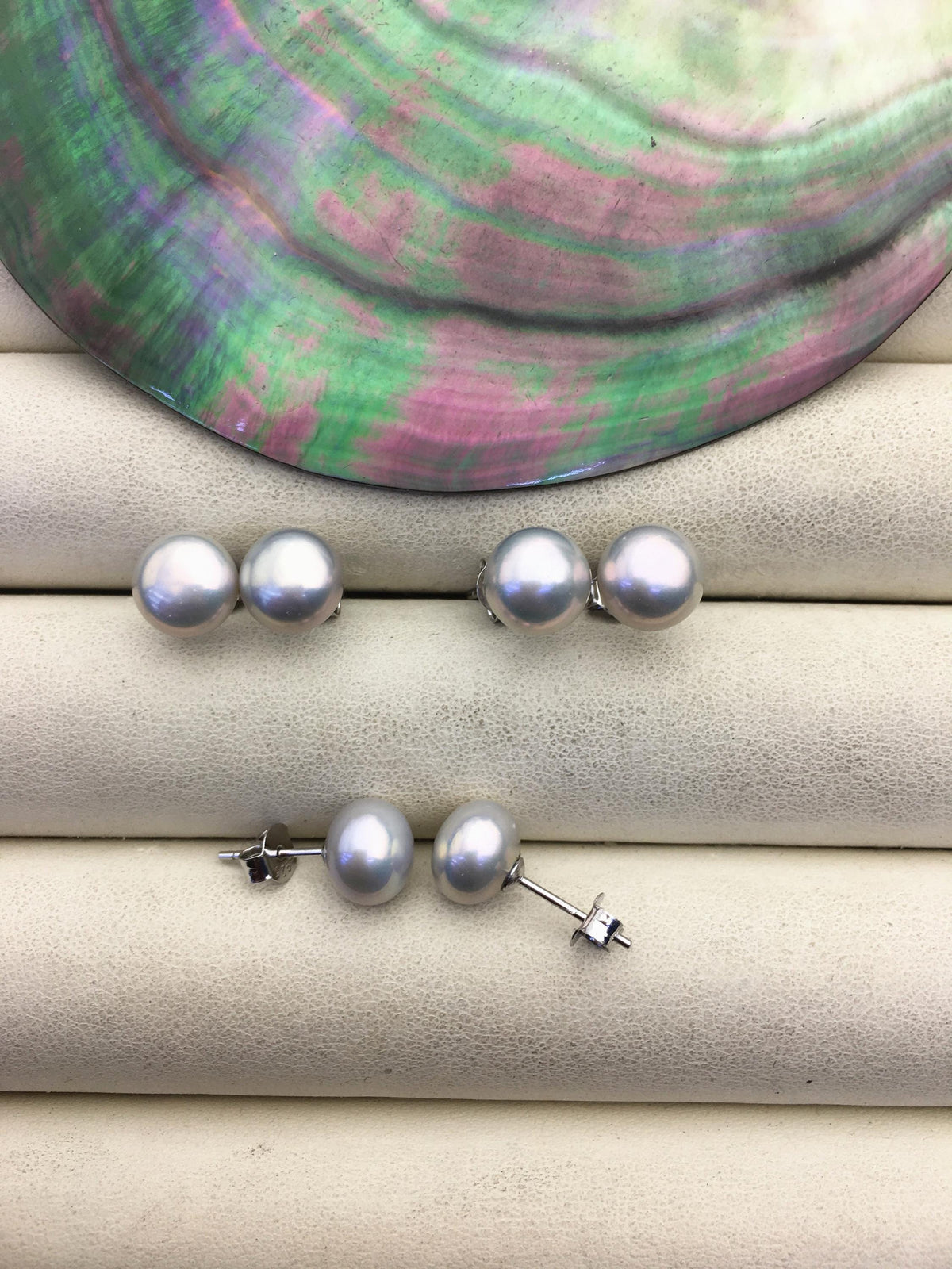 AAA 8-9mm gray rainbow pearl stud earrings,sterling silver stud earrings,SE1-T27