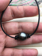 1pc 13-15mm huge big Green Black Tahitian Pearl Choker Necklace,Pearl Leather Necklace,Black Leather Pearl necklace,Le11-005