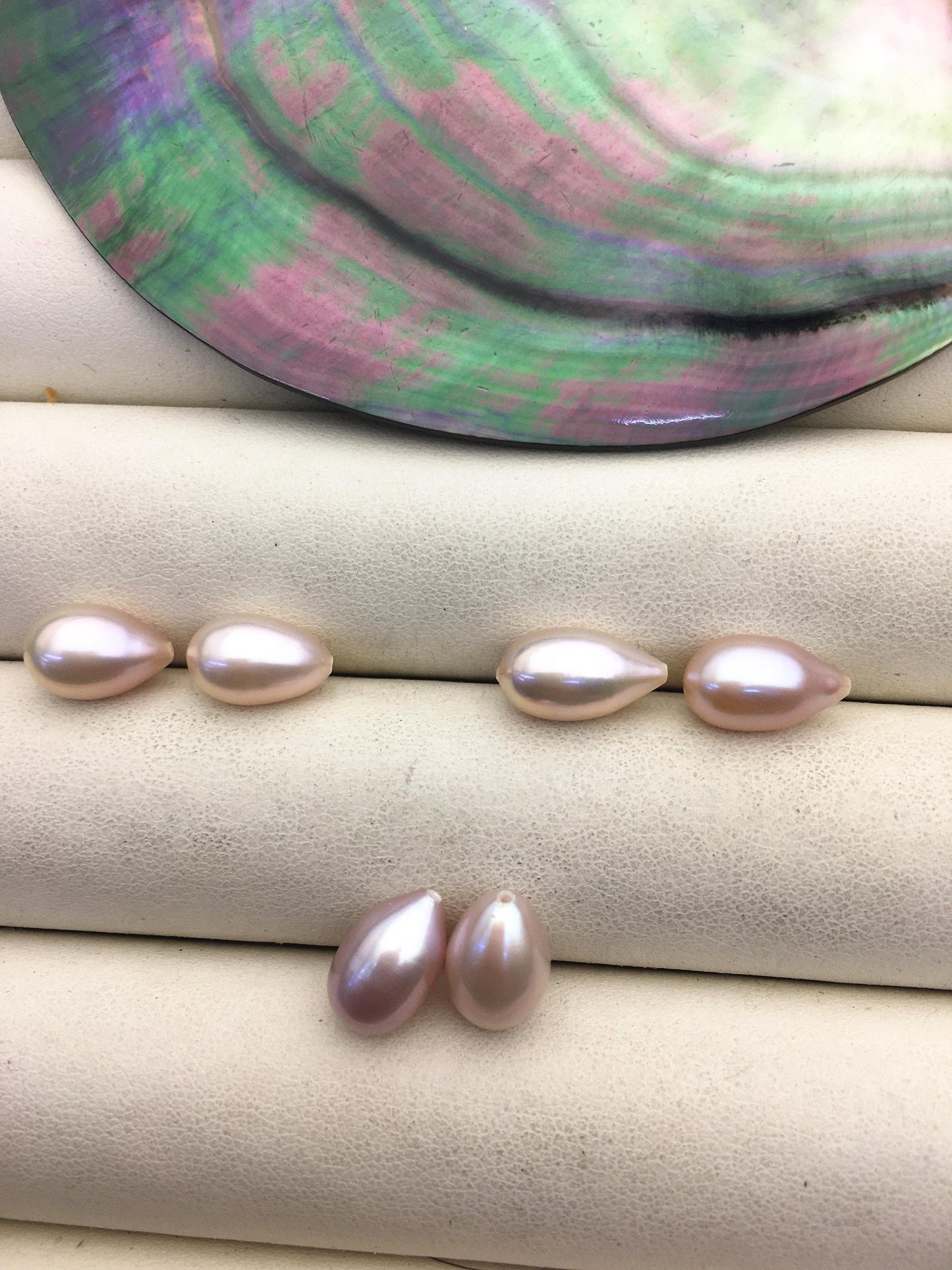 2 pairs AAA 6.8-7.3mm purple long teardrop freshwater pearls pairs,half hole,LR7-T7
