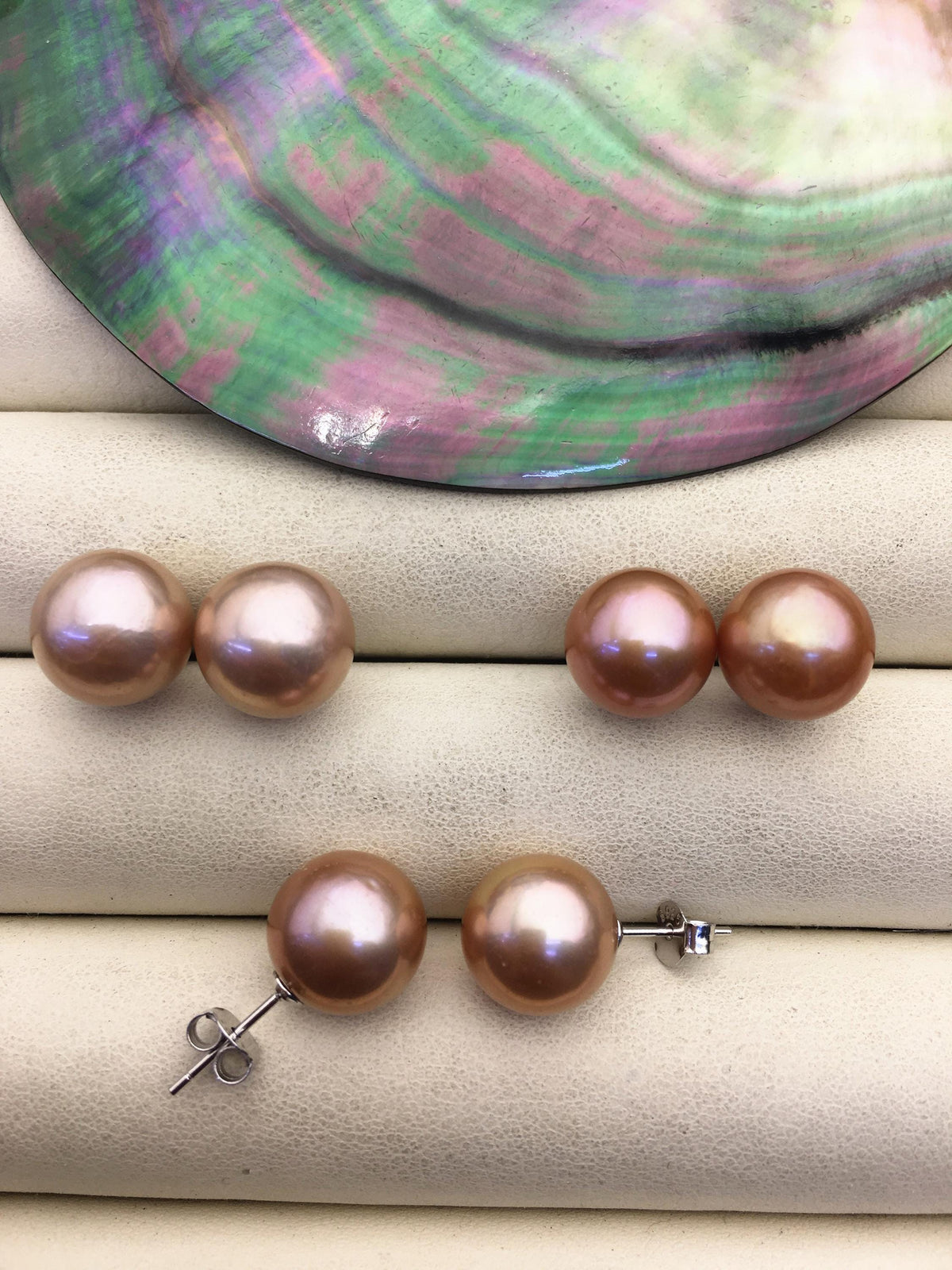 1 pair AAA 11-12mm natural color round edison pearl stud earrings,SE3-T9-32