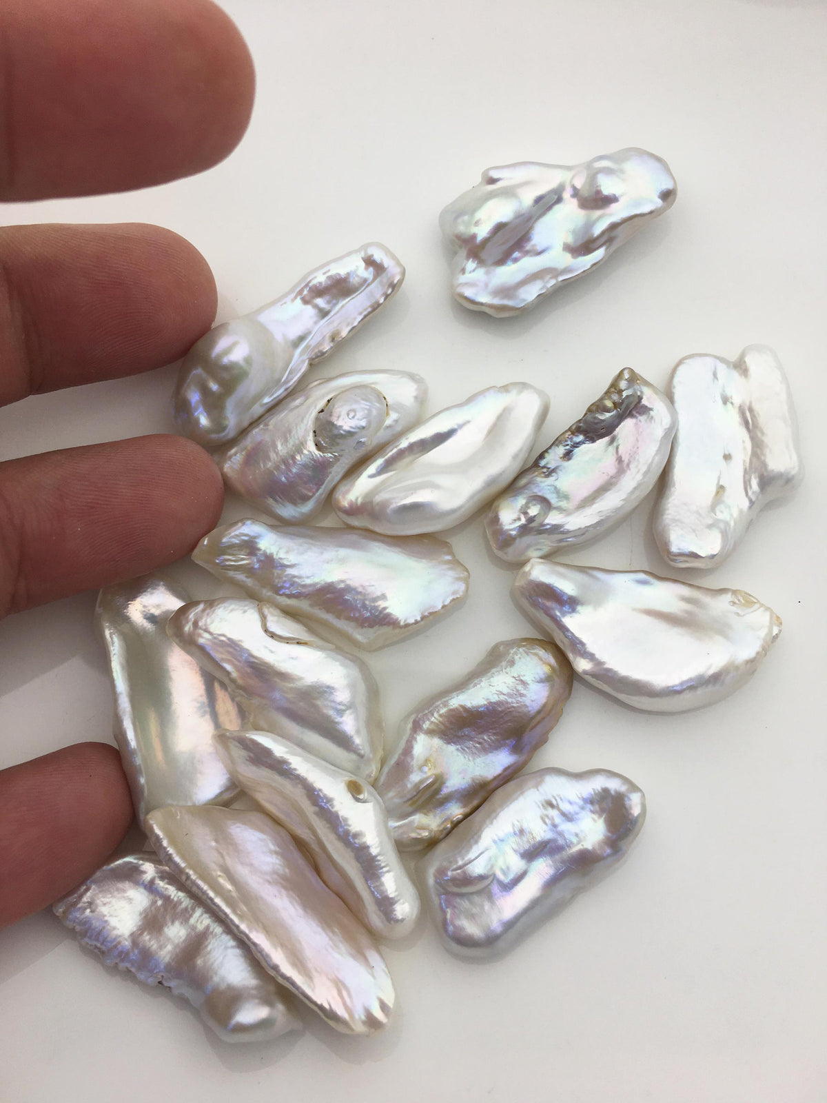 15pcs AAA 13-18mm big white biwa keshi Freshwater Pearls, no hole,ZS-80-1-9