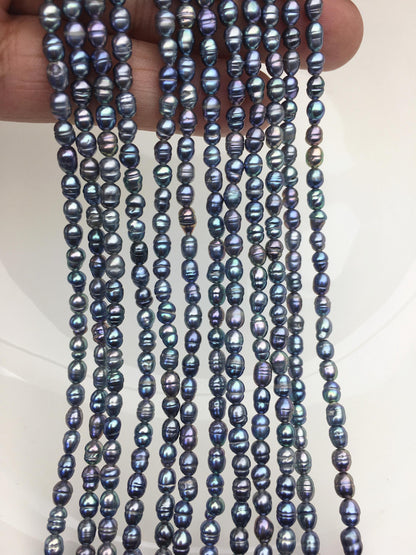 AA 3-3.5mm*4-5mm black blue rice freshwater pearls,LR3-T4