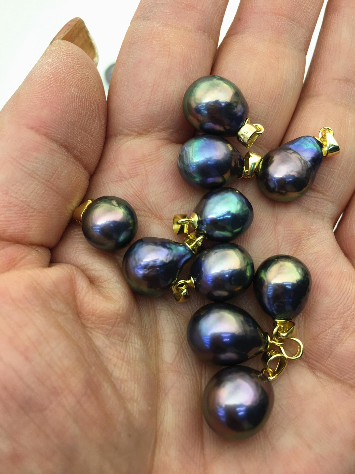 3pcs AAA 10-11mm peaock black green rainbow drop rice edison freshwater Pearl pendant,NC1-033-2