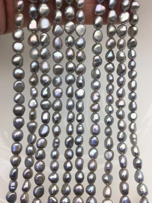 AAA 6-6.5mm gray nugget freshwater pearls,3A baroque pearl,irregular nugget freshwater pearl strand,LM6-3A-20
