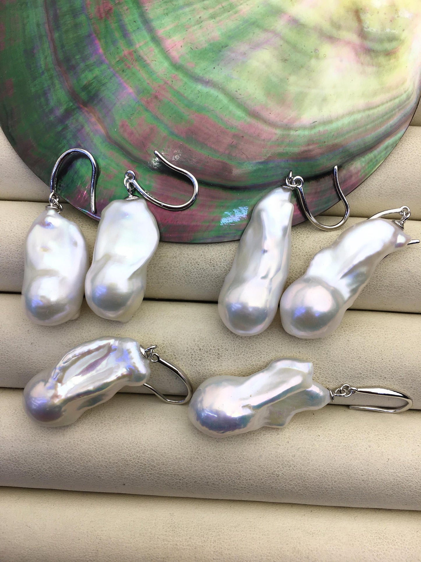 1 pair AAA 13-17mm white long flame ball pearl dangle earrings,SE3-031-29