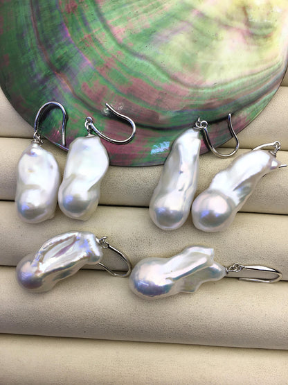1 pair AAA 13-17mm white long flame ball pearl dangle earrings,SE3-031-29