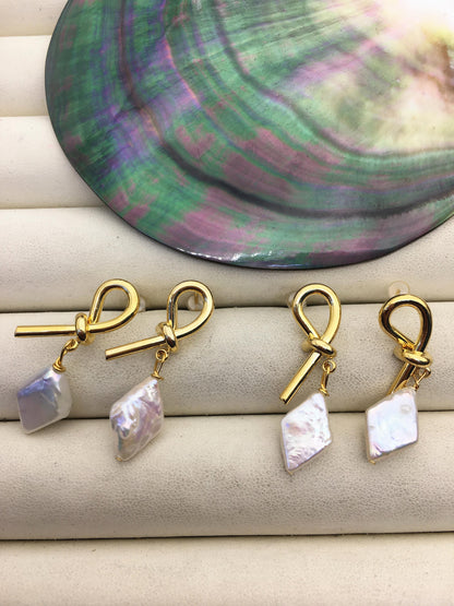 White Natural diamond shape baroque pearl stud earrings,wedding pearl earrings,SE3-131-6