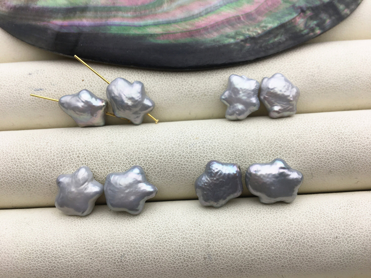 10 pairs AA 9-12mm Gray Five pointed star Shape Freshwater Pearl White loose Beads Piar,wholesale,ZS-103-37-48
