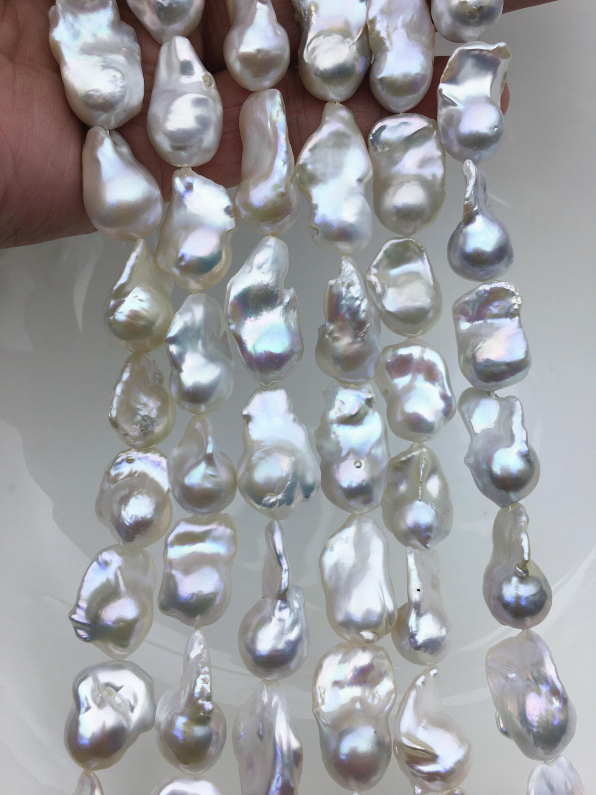 15.5'' AAA 12-15mm White flame ball freshwater pearl,FL15-3A-7-17