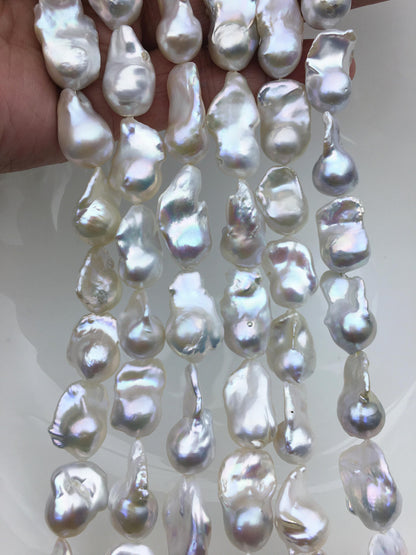 15.5'' AAA 12-15mm White flame ball freshwater pearl,FL15-3A-7-17