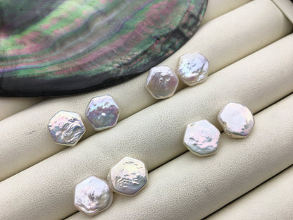 1 pair AA+ 11-12mm White pentagon Freshwater Pearl White loose Beads Pair,wholesale,ZS-103-37-30