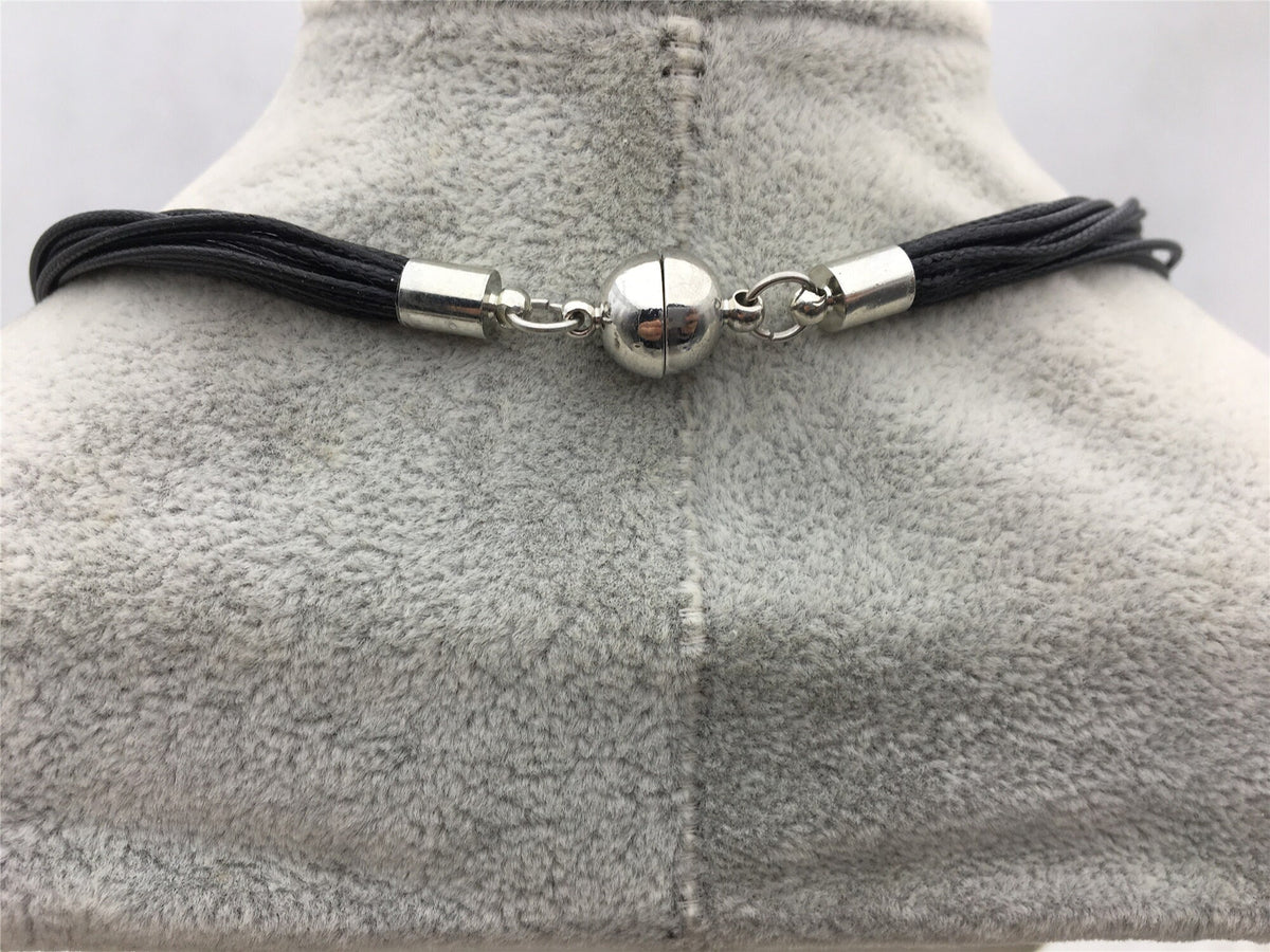 18'' Black Waxed rope White Freshwater Pearl magnet clasp necklace, Rice Freshwater pearl, Le5-044-K