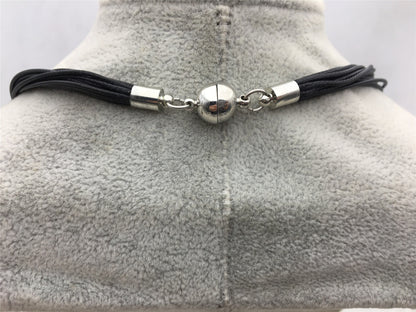 18'' Black Waxed rope White Freshwater Pearl magnet clasp necklace, Rice Freshwater pearl, Le5-044-K