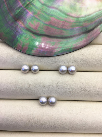 2 pairs AAA 6-6.5mm gray round freshwater pearl pair,round loose pearl wholesale,for pearl earrings,for pearl ring,RP6-3A-8
