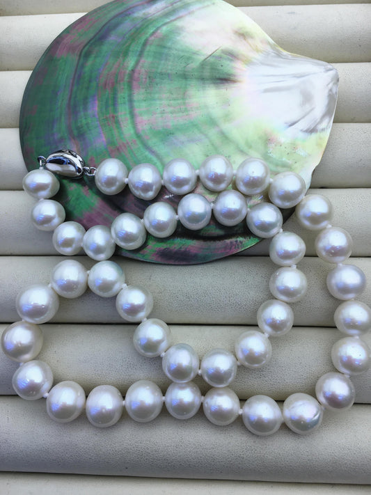 17.5'' AA+ 10-12mm white near round edison freshwater pearl necklace,NPN1-T30-9