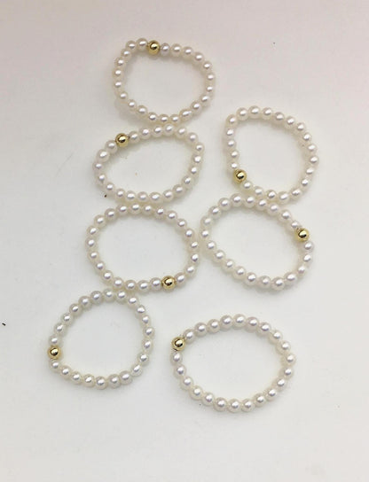 2pcs Fashion AAA 2.5-3mm tiny white near round pearl 14k goldfilled gold ball elastic ring,R1-002