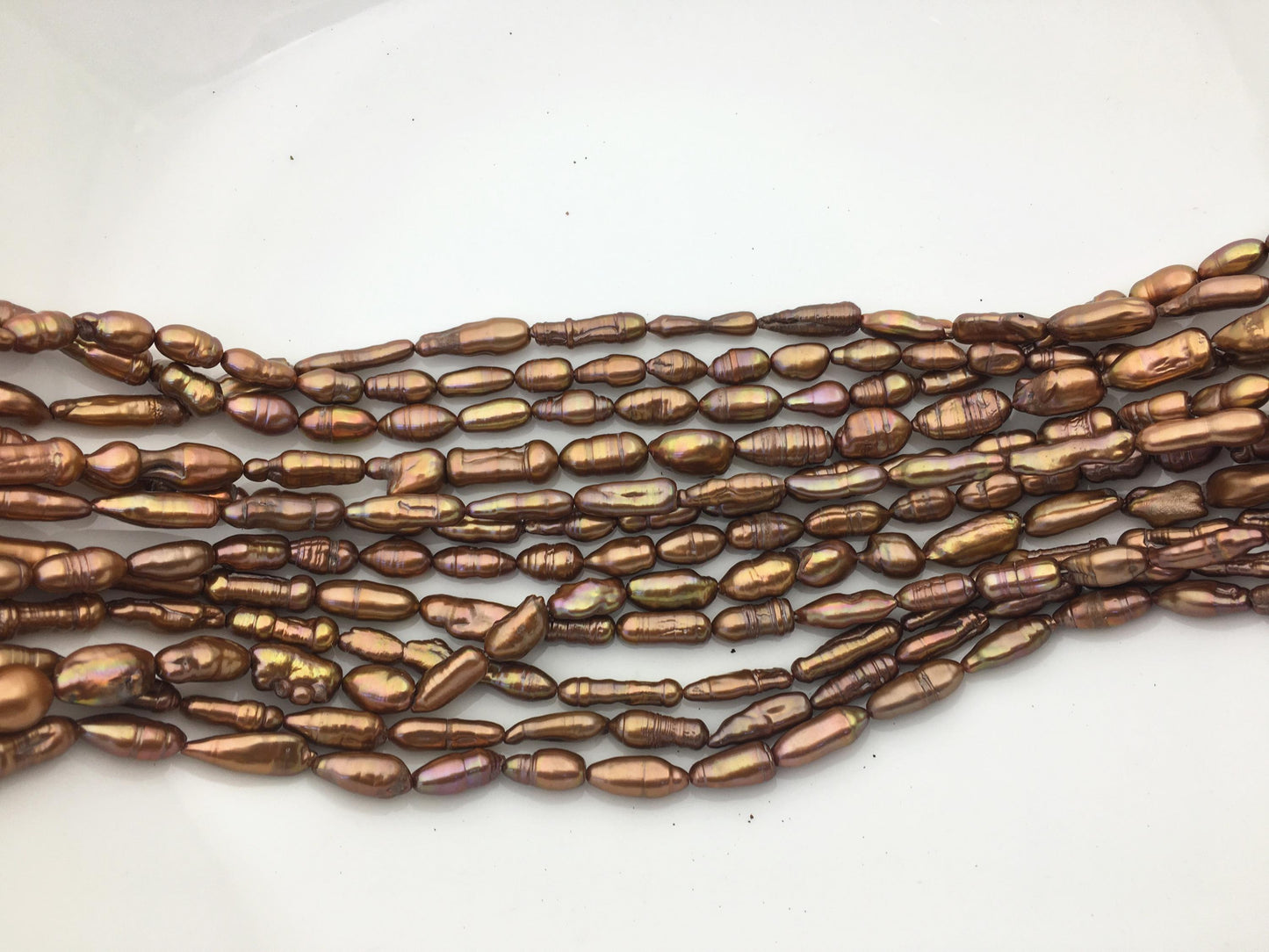 12 strands AA 5-7mm red brown toothpick Biwa Pearl Necklace,Genuine Fresh Water Pearl,Wedding Necklace,Mothers Day,ZS-80-10-31