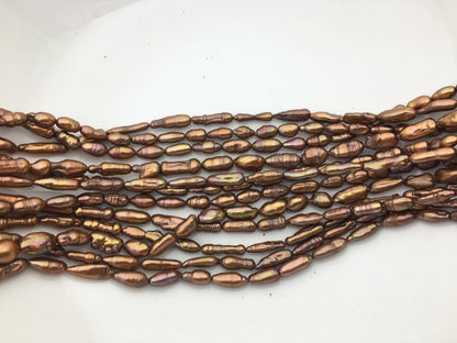 12 strands AA 5-7mm red brown toothpick Biwa Pearl Necklace,Genuine Fresh Water Pearl,Wedding Necklace,Mothers Day,ZS-80-10-31