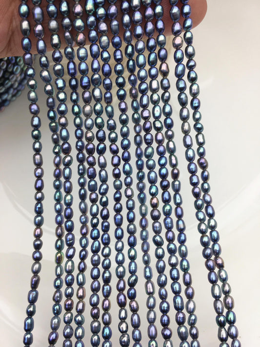 AAA 2.8-3mm deep blue rainbow rice pearls,oval loose pearl beads,diy pearl,genuine pearl,Cultured pearl,diy pearl beads,LR2-3A-25