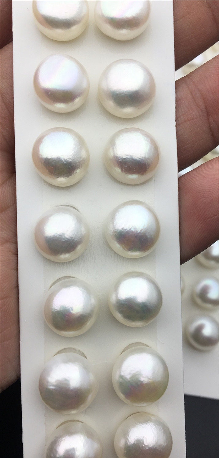 Rare!AAA 11-11.5mm Thick Skin Baroque button freshwater pearls,round button pearl pairs,pearl earring,pearl stud,BTN11-3A-12